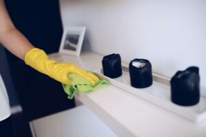 How do you clean dirty wooden shelves
