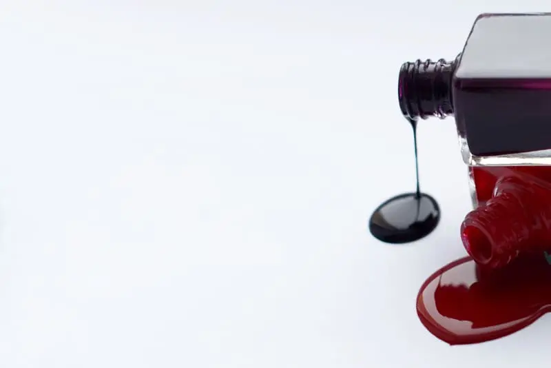 Spilled nail polish on white fabric – a common stain issue when learning how to get nail polish out of clothes safely and effectively.