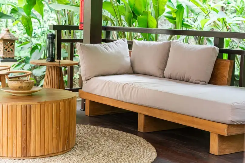 Outdoor patio with clean cushions, ideal for tips on how to remove mildew from outdoor cushions.